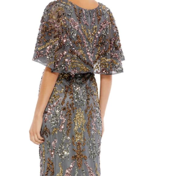 MAC DUGGAL 5439 CAPE SLEEVE EMBELLISHED CHARCOA LEVENING GOWN sz 6 - Picture 4 of 5